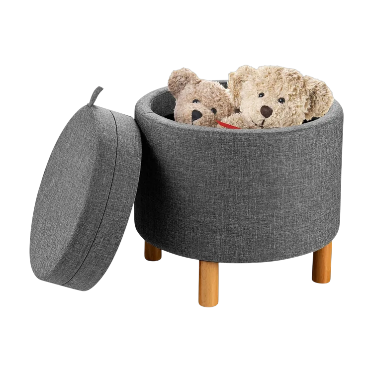 Round Upholstered Storage Ottoman – Tray Top & Non-Slip Pads | Bedroom/Living Room Accent | Trufairs