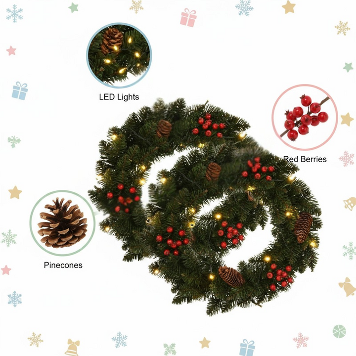 Christmas Wreaths 2 pcs with Decoration Green 1 ft
