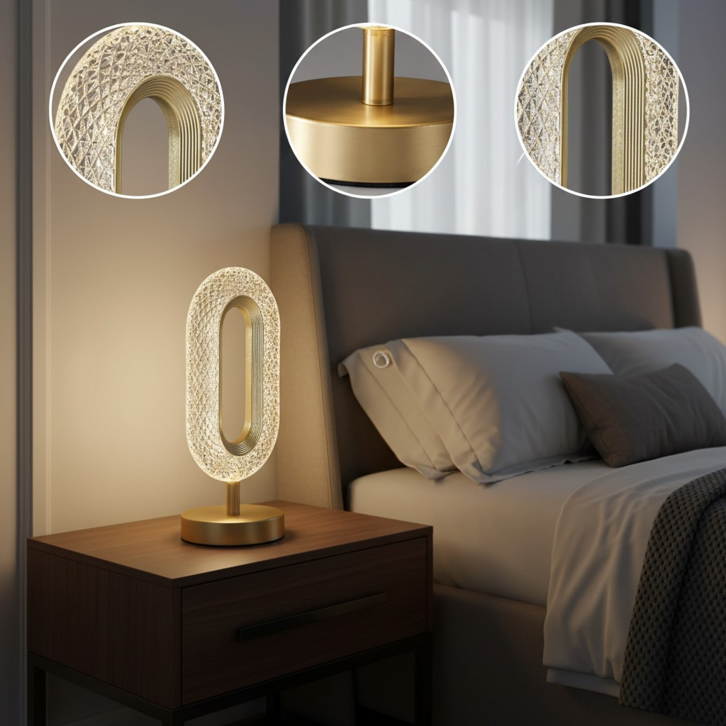 Ovated Modern LED Table Lamp Plug in Desk Lamps for Living Room Ring Shape in Gold