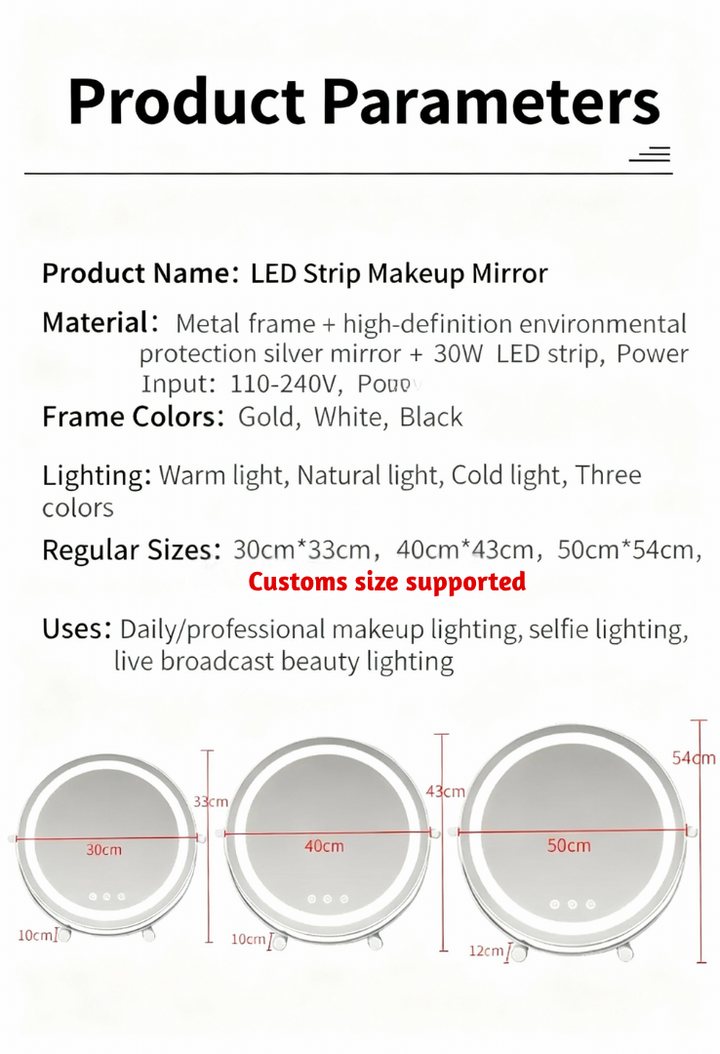 Metal Desktop Makeup Mirror  3-Level LED Lighted Vanity Mirror  Adjustable Rotating Makeup Mirror for Clear Imaging