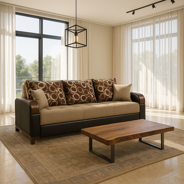 87" Brown Polyester Convertible Futon Sleeper Sofa And Toss Pillows With Storage