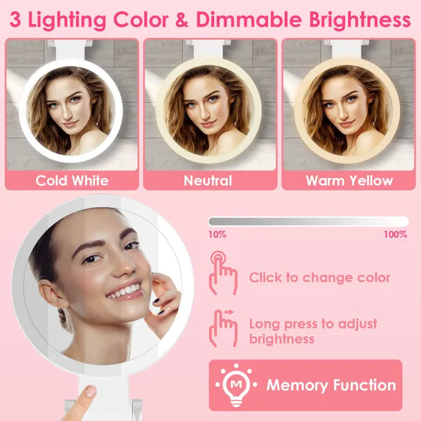 20X/1X Double-Sided Magnifying Makeup Mirror With Light Rechargeable Travel Makeup Mirror With 3 Colors Dimmable Brightness Adjustable Stand Vanity Tabletop Cosmetic Mirror