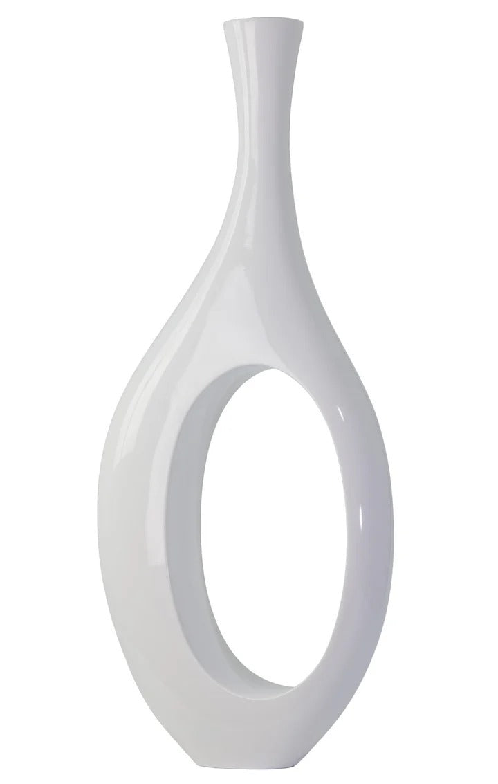 Premium Trombone Vase Small in White- Contemporary Resin Floor Sculpture with Glossy Finish