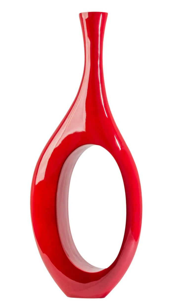 Premium Trombone Vase Large in Red - Contemporary Resin Floor Sculpture with Glossy Finish