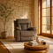 Premium Brown Microsuede Manual Recliner Chair with Steel Base - Contemporary Single-Seat Glider Reclining Chair for Modern Living Room