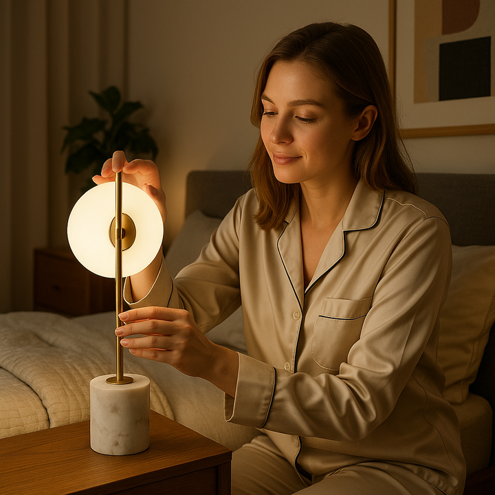 Anechdoche Luxe Mid-Century Table Lamp in Brushed Gold and White Marble