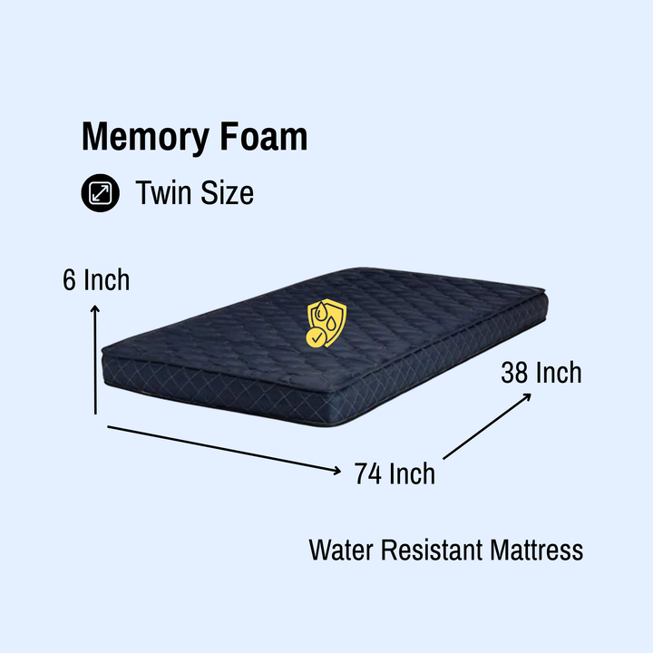 6" x 74" x 38" Navy Blue Twin Size Memory Foam Water Resistant Mattress
