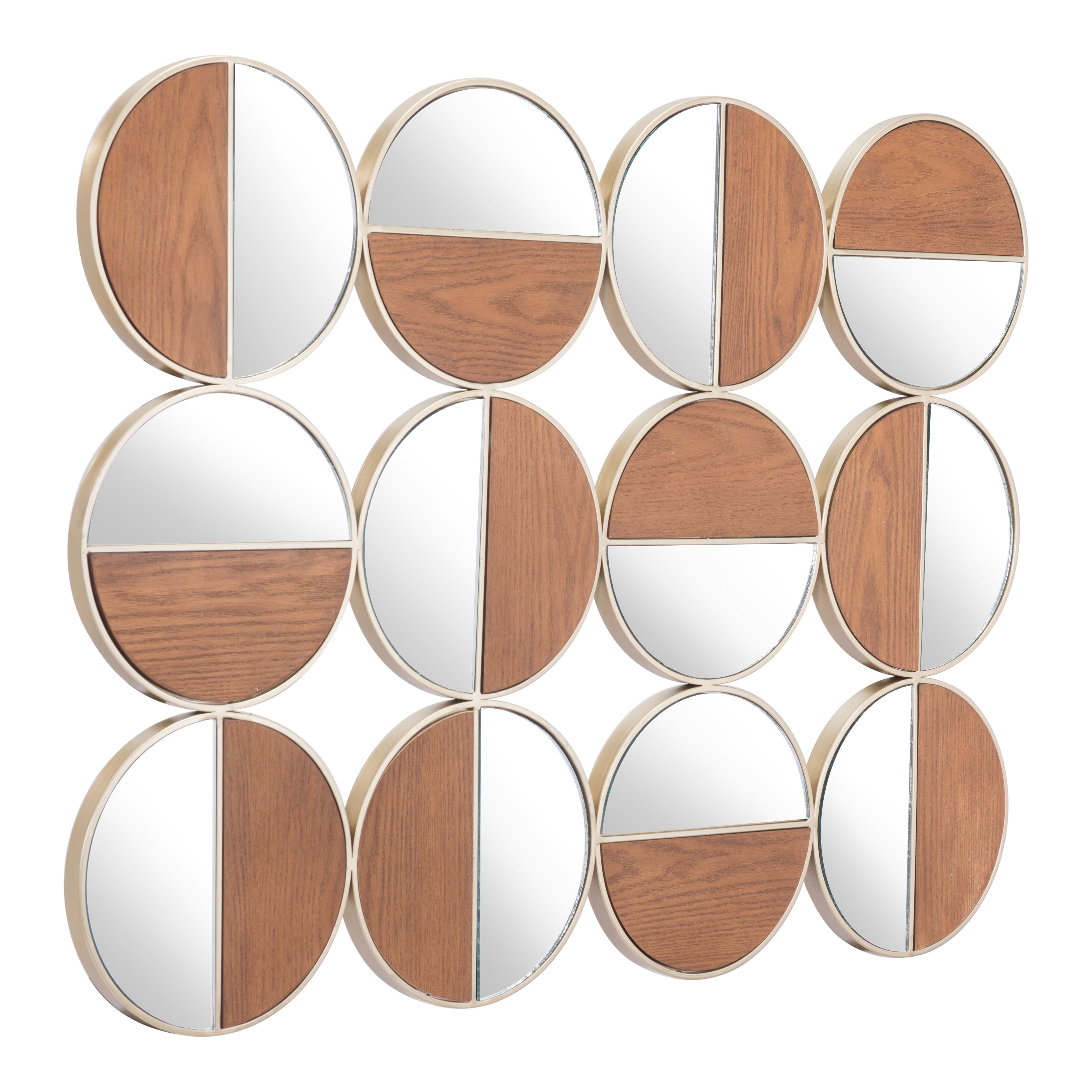 Cycle Round Mirror Gold & Walnut