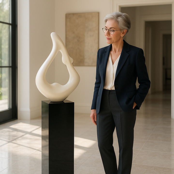 Exclusive Yoga White Sculpture with Black Base - Premium 59" Floor Art Collection