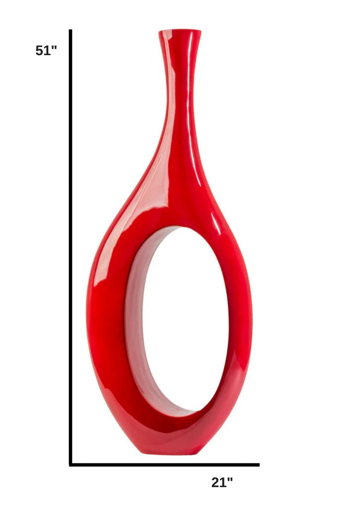 Premium Trombone Vase Large in Red - Contemporary Resin Floor Sculpture with Glossy Finish
