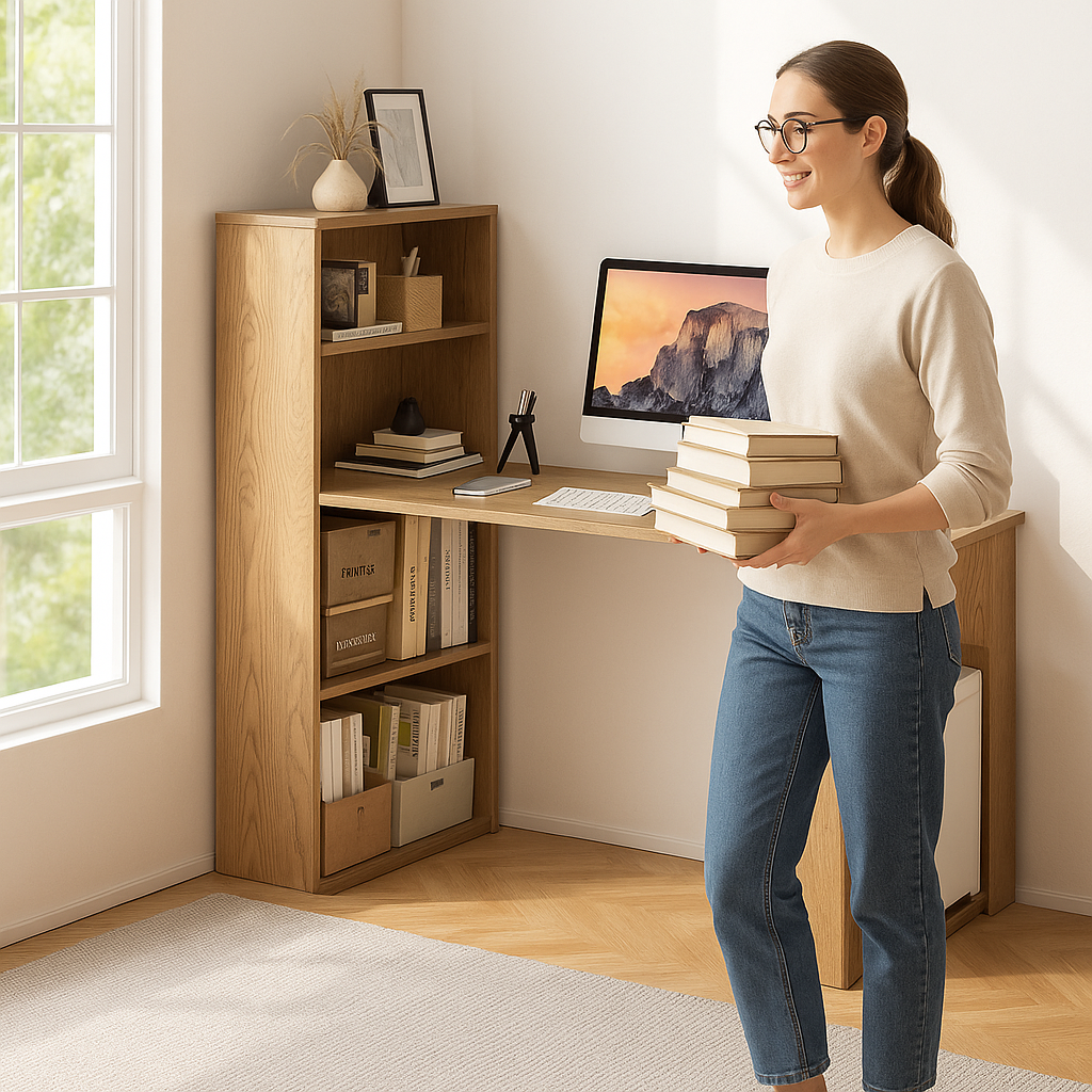 Premium 48" Multi-Functional Computer Workstation with 6-Tier Storage System - Ultimate Space-Saving Office Desk with Integrated Bookcase and CPU Stand