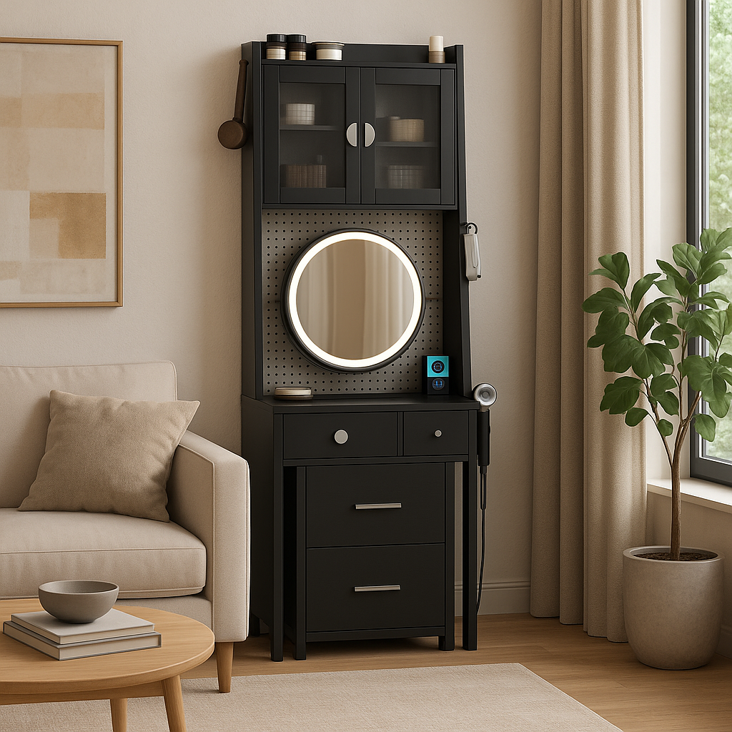Ultimate Compact Beauty Station with Smart LED Mirror and Charging Hub - Space-Saving Vanity Desk with Hidden Storage Stool for Small Bedrooms