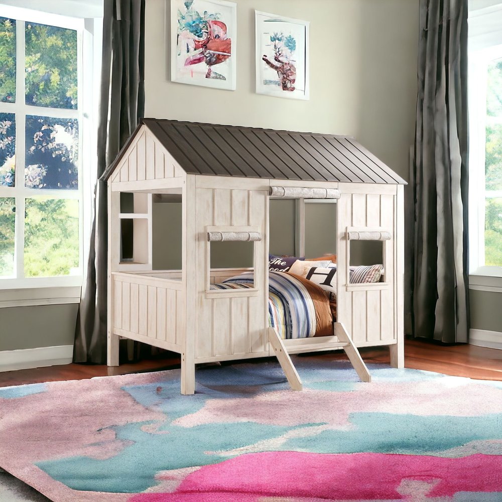 White Solid Wood Full House Bed