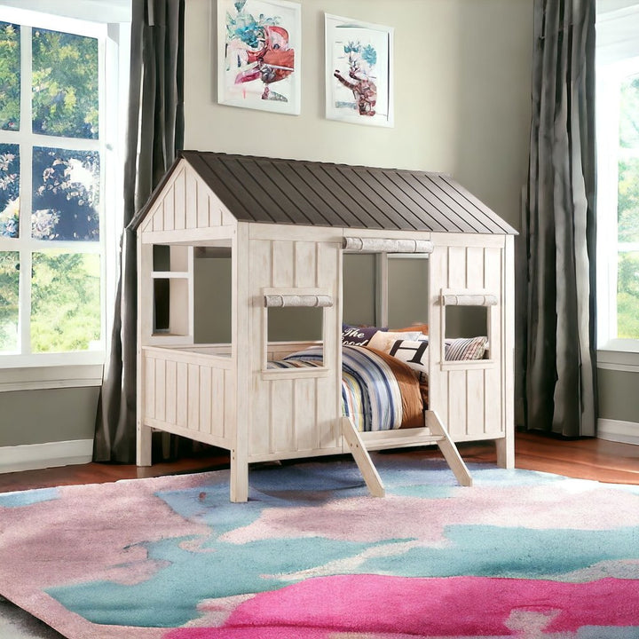 White Solid Wood Full House Bed