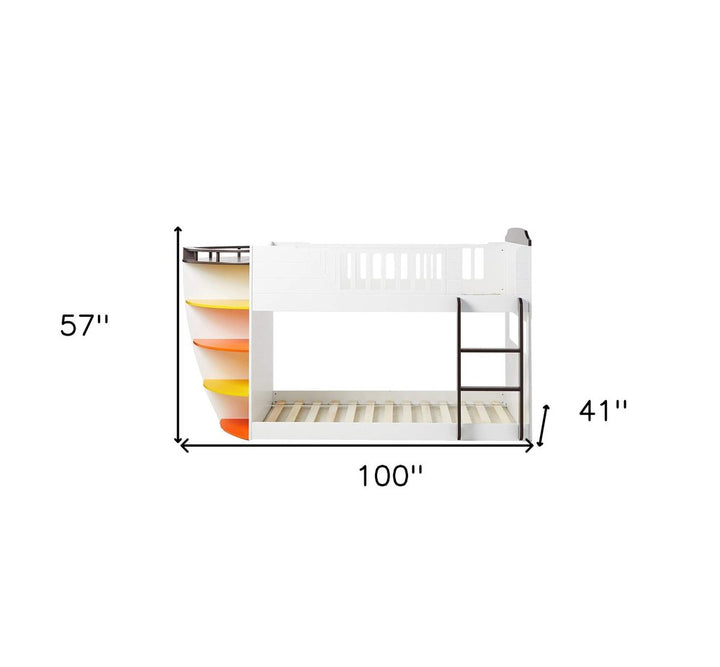 Brown And White Twin Over Twin Wood Bunk Bed With Storage