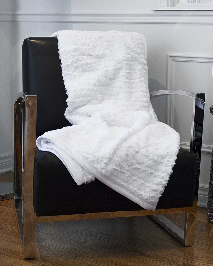IvoryFur Luxe Embroidered Faux Fur Throw – Reversible Plush Blanket | Designer Accent | Trufairs