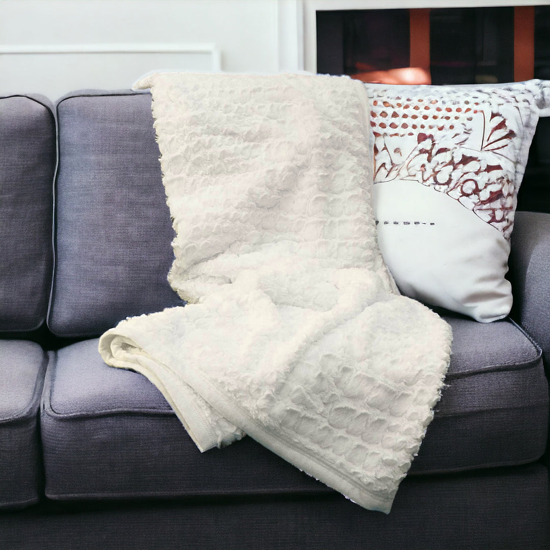 IvoryFur Luxe Embroidered Faux Fur Throw – Reversible Plush Blanket | Designer Accent | Trufairs