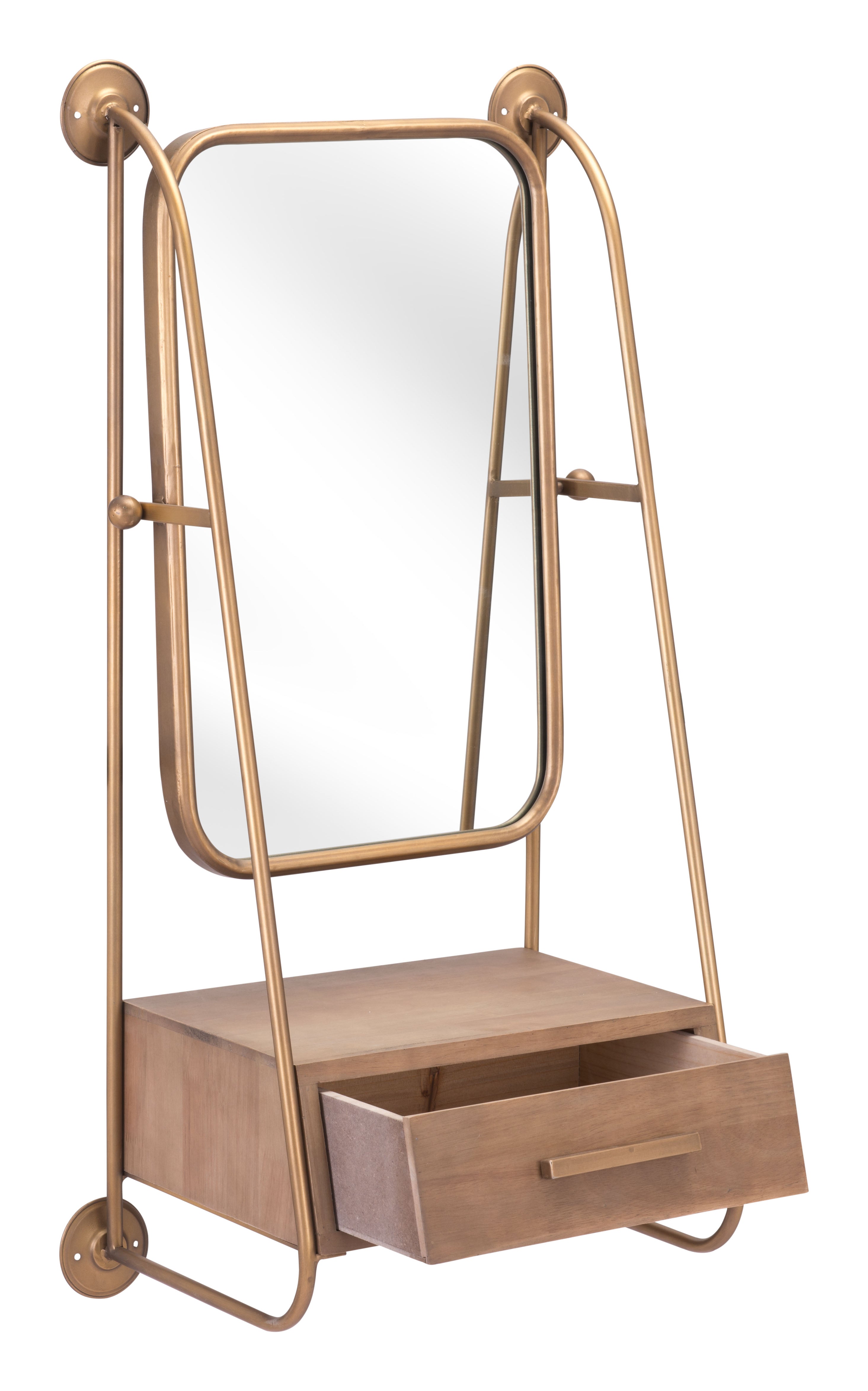 Peralta Mirror Shelf Brass & Brown