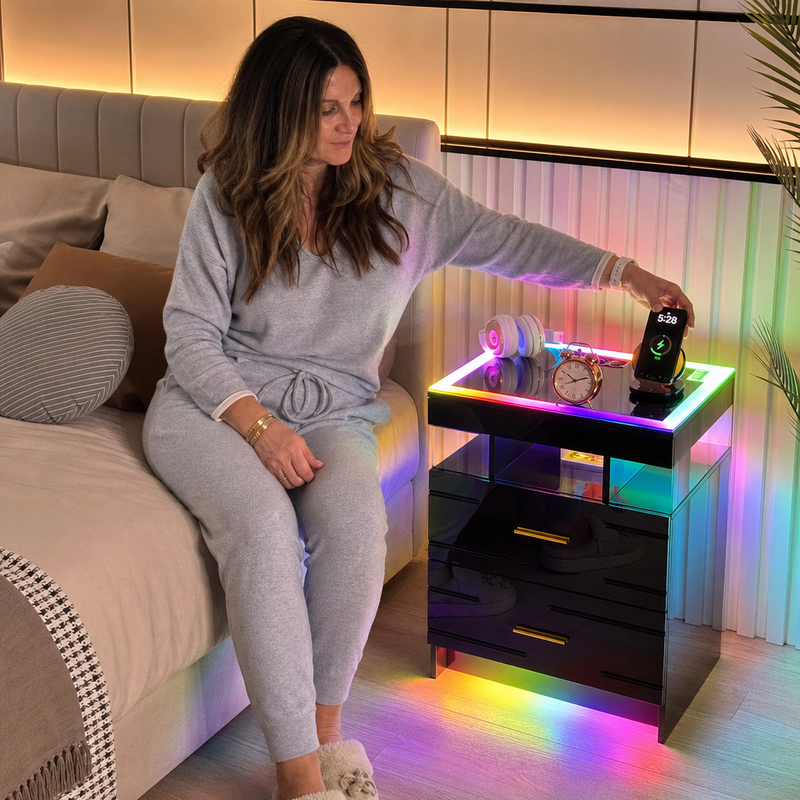 NIGHTSTAND WITH CHARGING STATION – LED, USB-C & DRAWERS - 2