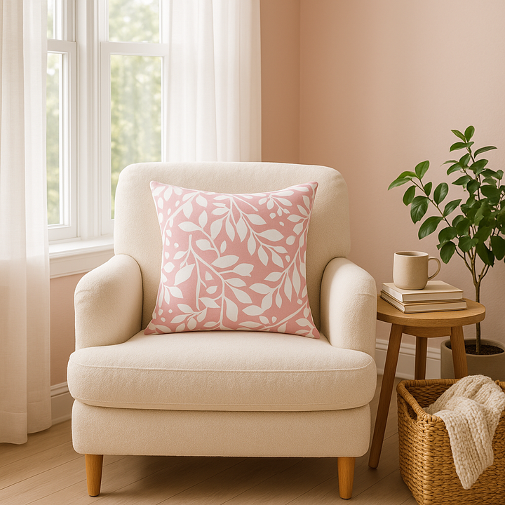 Premium 20" Pink and White Botanical and Geometric Indoor Outdoor Throw Pillow - Reversible Contemporary Design with Weather-Resistant Polyester