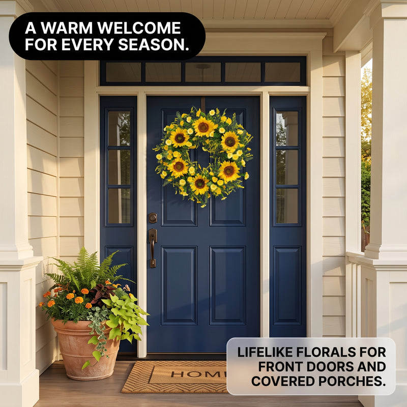 SUNFLOWER WREATH FOR FRONT DOOR – SUMMER FLORAL PORCH DÉCOR - 2