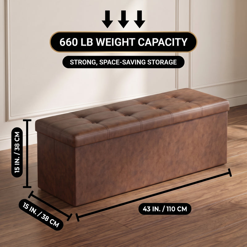 BENCH WITH STORAGE – FOLDING OTTOMAN WITH PADDED SEAT - 2