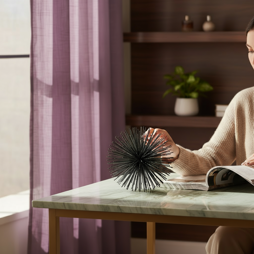 8" Silver Metal Spiky Sphere Tabletop Sculpture