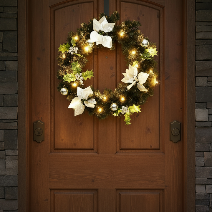 Christmas Wreath with LED Lights Black 23.6" PVC