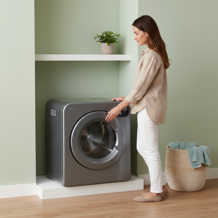 HOMCOM Compact Laundry Dryer 1300W Portable Clothes Dryer with 3.2 cu.ft Stainless Steel Drum, Front Load Electric Dryer, Gray