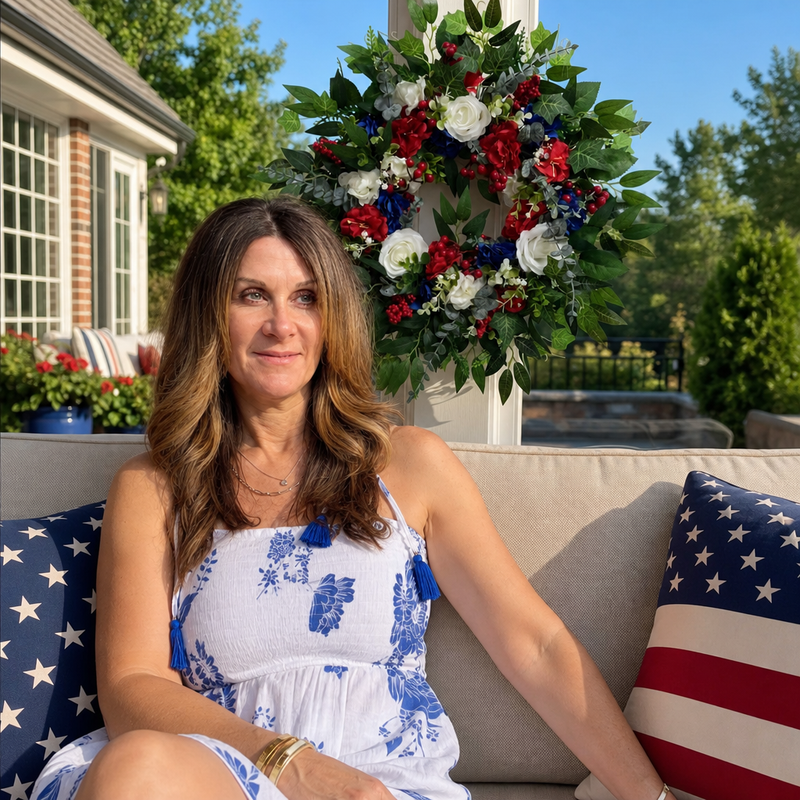 4TH OF JULY WREATH FOR FRONT DOOR – RED, WHITE & BLUE PATRIOTIC DÉCOR - 2