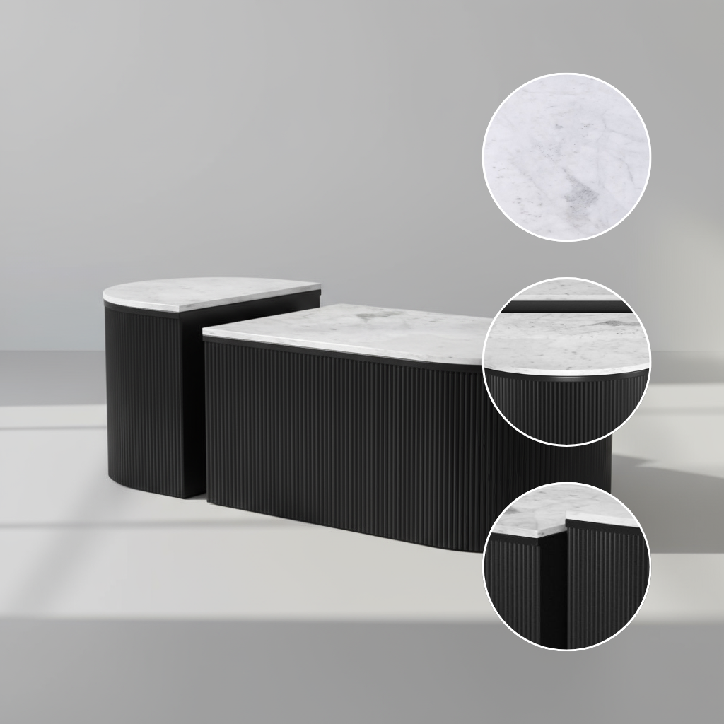 Ormara Coffee Table Set White & Black – 2-Piece Marble Nesting Coffee Tables | Modern Living Room Furniture | Trufairs