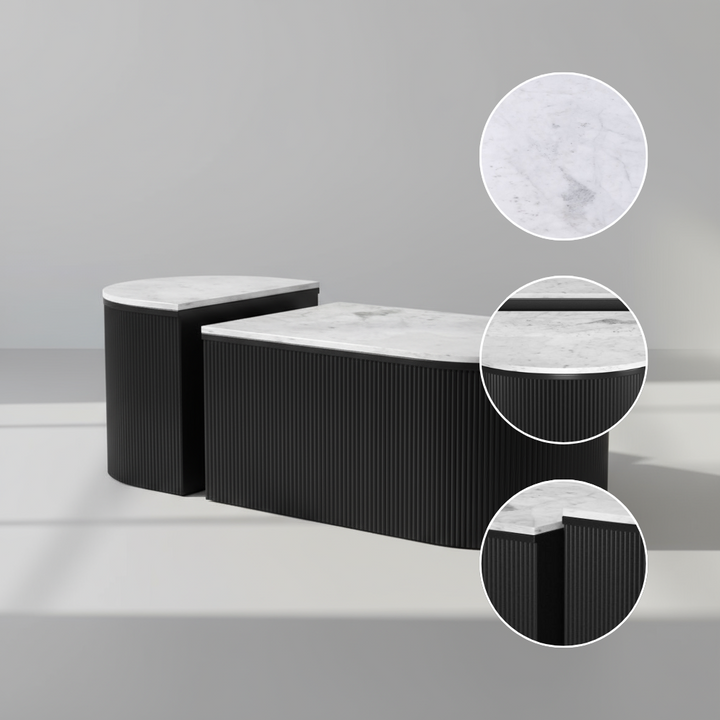 Ormara Coffee Table Set White & Black – 2-Piece Marble Nesting Coffee Tables | Modern Living Room Furniture | Trufairs