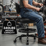 Rolling Mechanic Chair with Backrest and Footrest – Heavy Duty Shop Stool with Wheels, Adjustable Height Swivel Garage Chair - 2