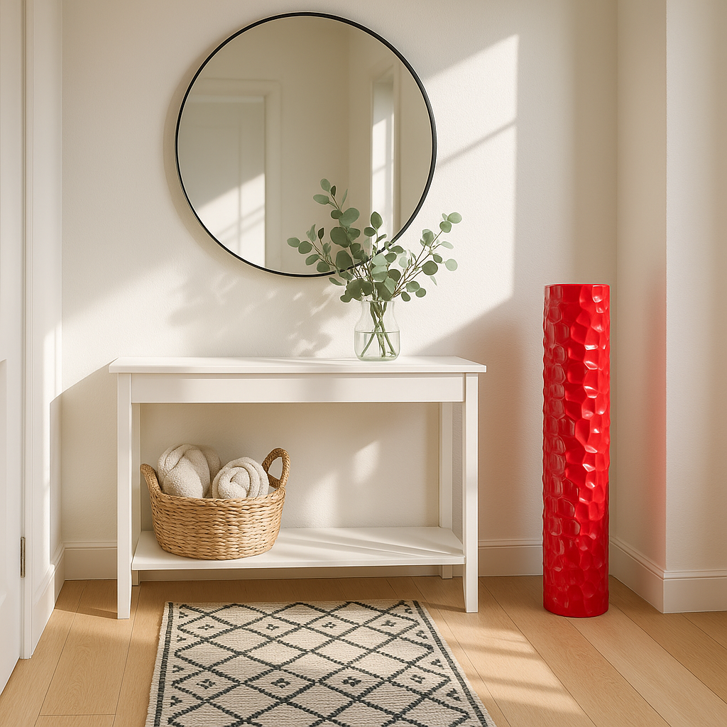 Premium 52" Textured Honeycomb Vase in Red - Contemporary Resin Floor Sculpture with Glossy Finish