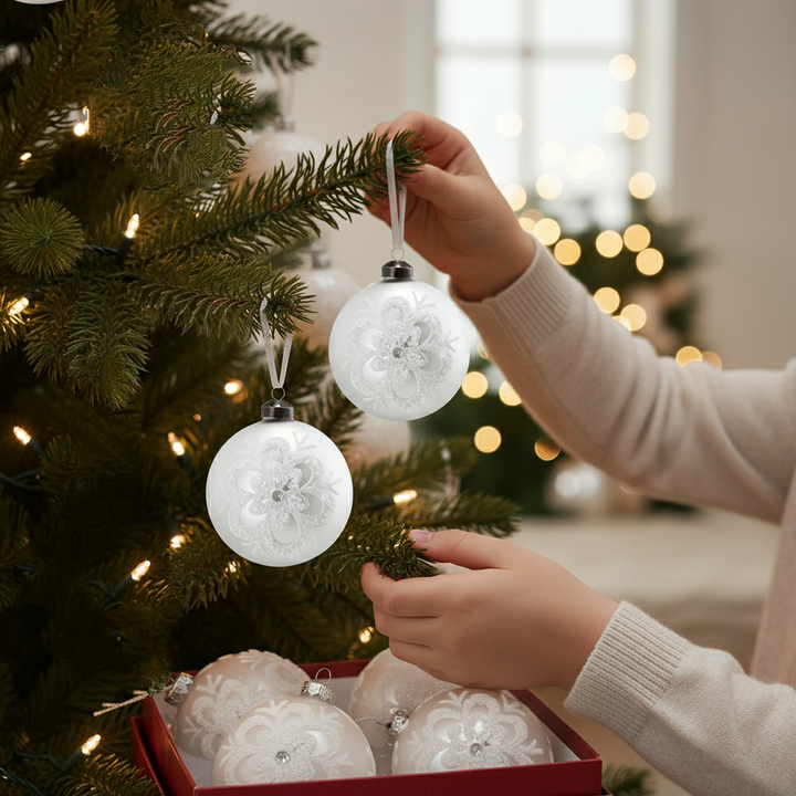 D39 Christmas Ball Ornaments - Set of 6 Glass Decorative Hanging Balls for Holiday Party Decor | Trufairs