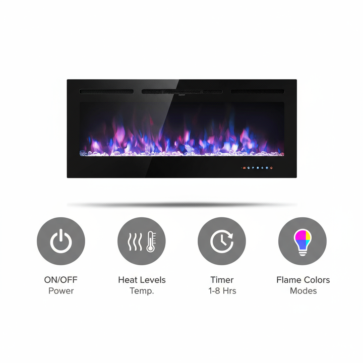 50 Inch Recessed Electric Insert Wall Mounted Fireplace with Adjustable Brightness