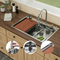33in. *22in.*10in. Drop In 304 Stainless Steel Workstation Kitchen Sink With Dual Built-in Ledge, Top Mount Single Bowl Workstation Sink With Pull-Out Spray Head Faucet And Rainfall faucet ,Cup Washer