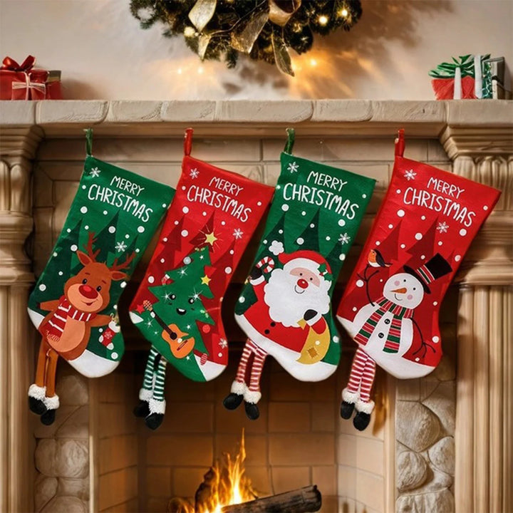 Christmas Stockings with Cute Legs with Classic Elk Snowman Santa Claus Elements for Holiday Christmas Party