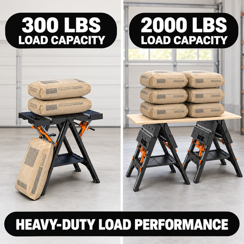 Portable Workbench & Folding Sawhorse – 2-in-1 Work Table - 2