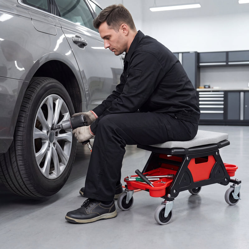 Mobile Mechanic Toolbox Seat with Drawers - Rolling Mechanic Stool with Sliding Tool Tray, Shop Stool with Wheels for Garage & Workshop, Auto Repair - 2