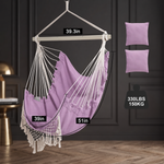 Boho Macrame Hammock Chair with Fringe, 2 Cushions & Side Pocket - 2