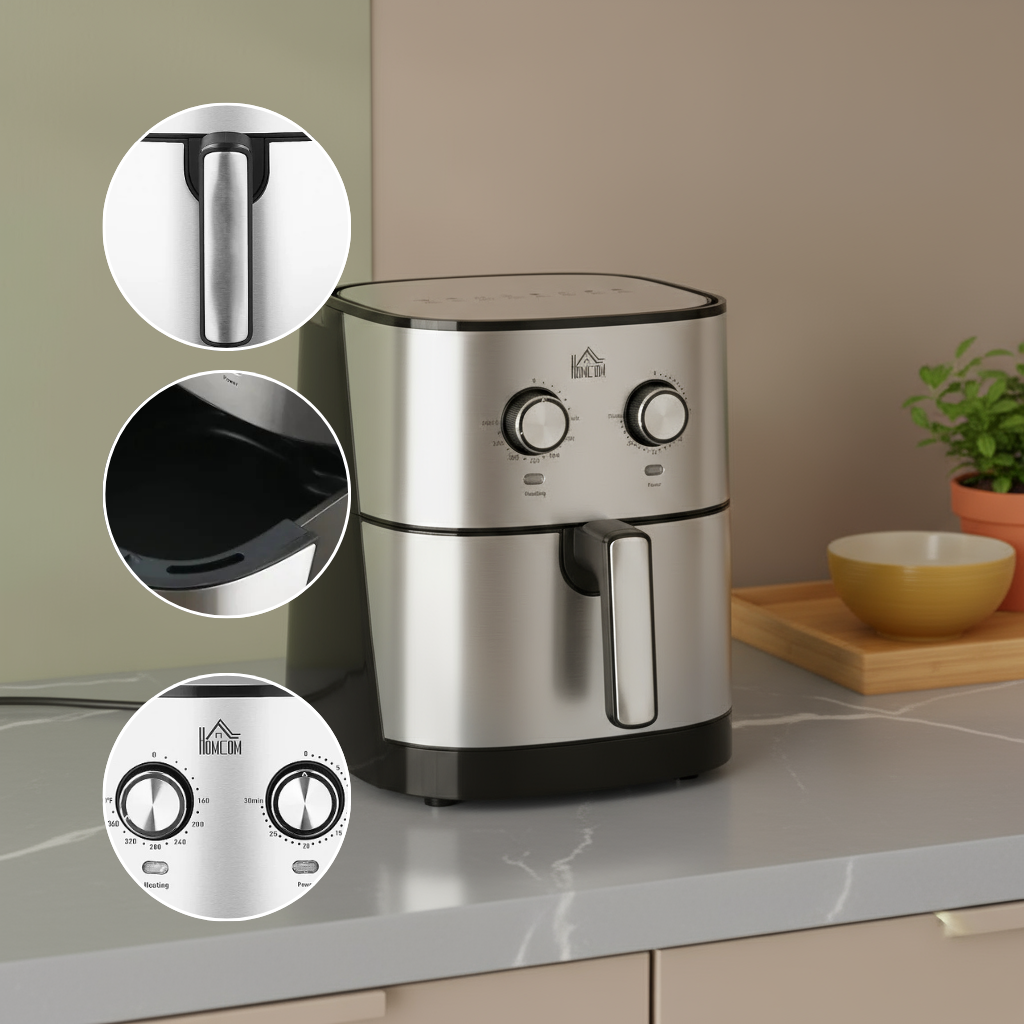 W2225141034  6.9qt Air fryer 85% less oil or low fat cooking 1700W electric oven 400F split oil filter 360° air circulation timing and non-stick pan, intelligent oil-free cooking air frying, baking