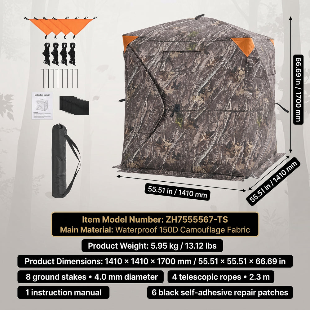 Silent Pop Up Hunting Blind with 270° See Through View – Waterproof Camo Ground Blind Tent for Turkey and Deer Hunting, 1-7 Person Capacity - 2
