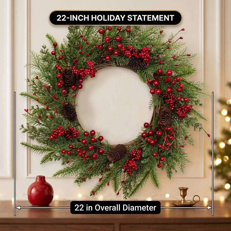 CHRISTMAS BERRY WREATH FOR FRONT DOOR – WINTER PINE HOLIDAY DÉCOR - 2