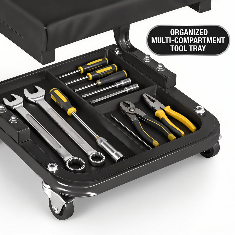 Rolling Mechanic Stool with Tool Tray - Creeper Seat with Wheels for Garage & Shop, Rolling Work Stool with Wheels for Mechanics, Auto Repair Workshop - 2