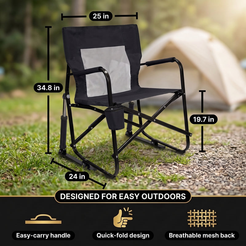 ROCKING CAMPING CHAIR – FOLD-FLAT CHAIR WITH CUP HOLDER - 2