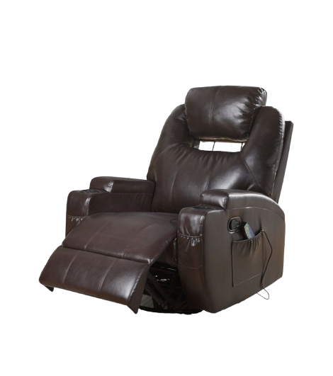 34" Brown Faux Leather Heated Massage Home Theater Recliner