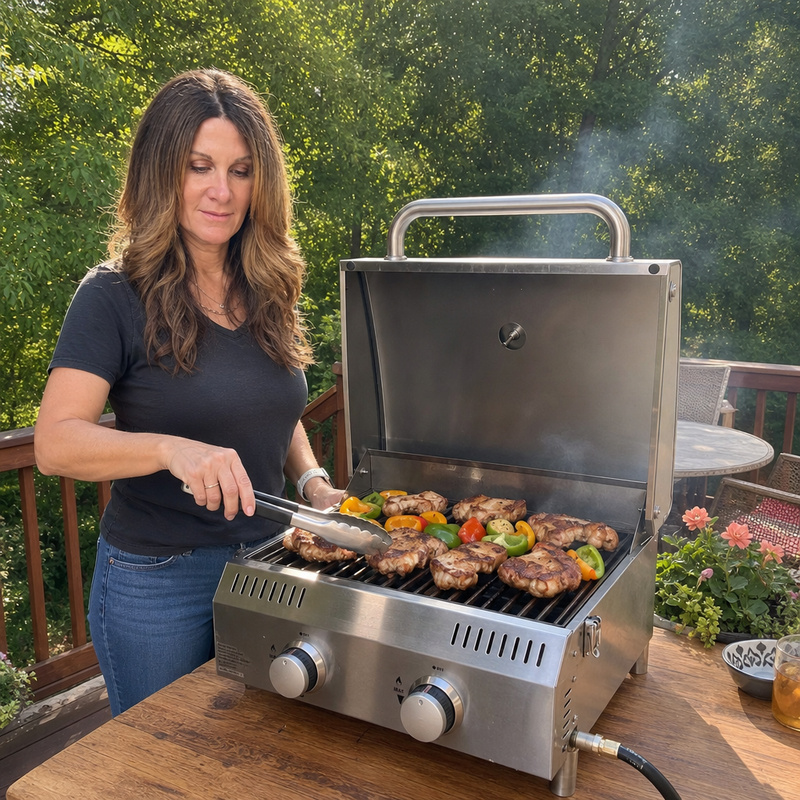 PORTABLE STAINLESS STEEL TABLETOP PROPANE GRILL – 2 & 3 BURNER OUTDOOR BBQ OPTIONS - 2