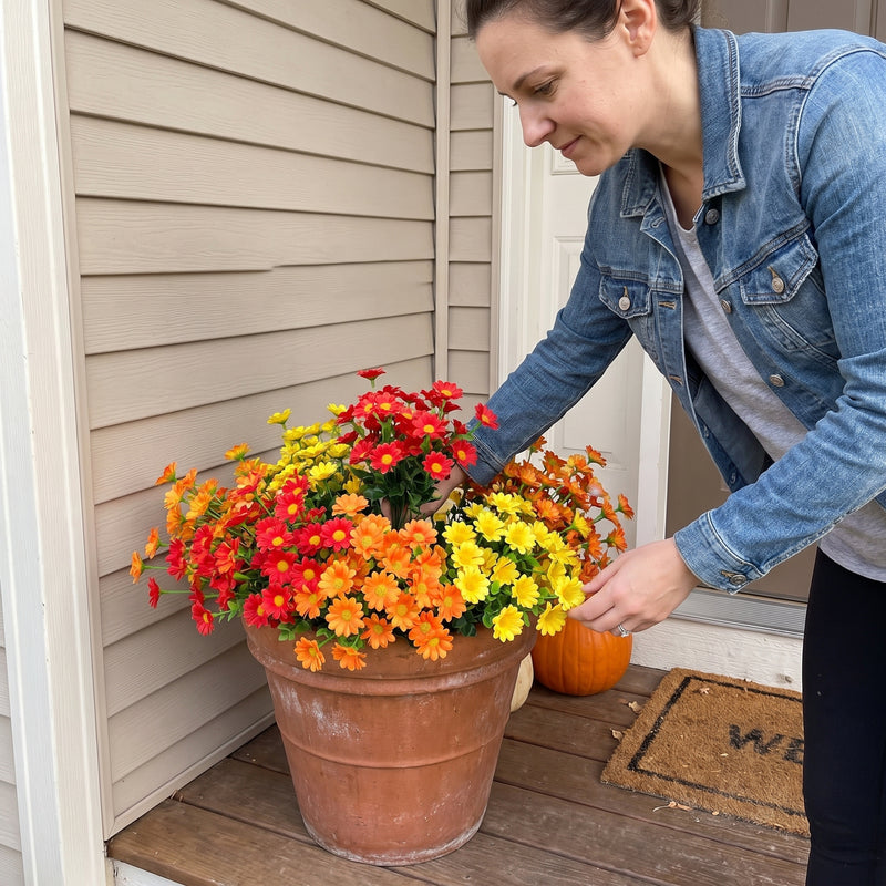 Artificial Fall Flowers for Outdoors – UV-Resistant, 12 Bundles - 2