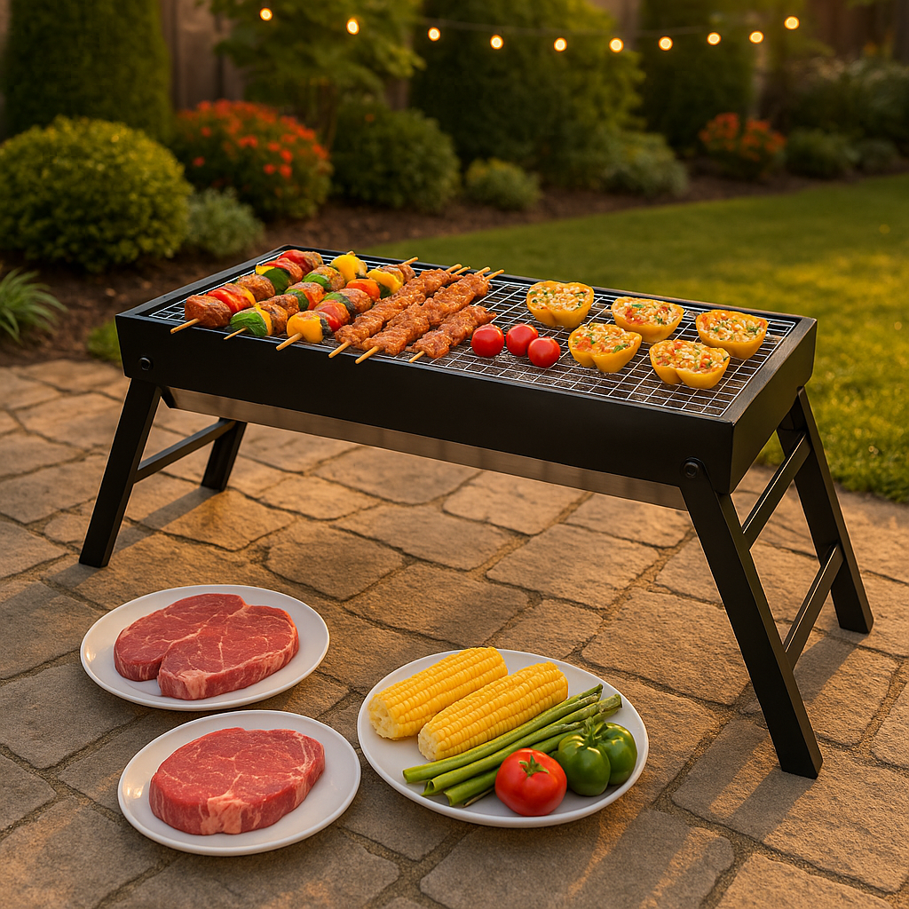 Compact Foldable Charcoal BBQ Grill with Stainless Steel Grate and Quick Setup